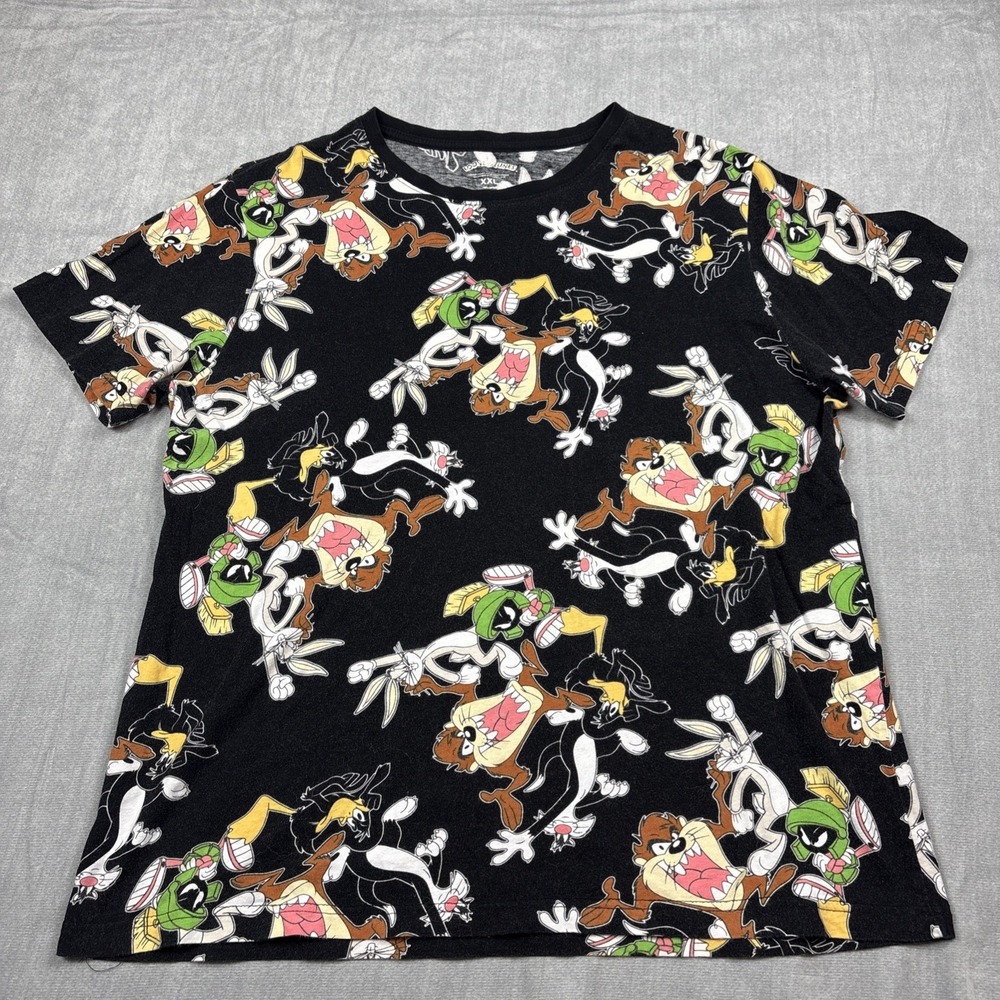 Looney Tunes Allover Print T-Shirt 2XL Black Taz Bugs Daffy Sylvester Marvin
